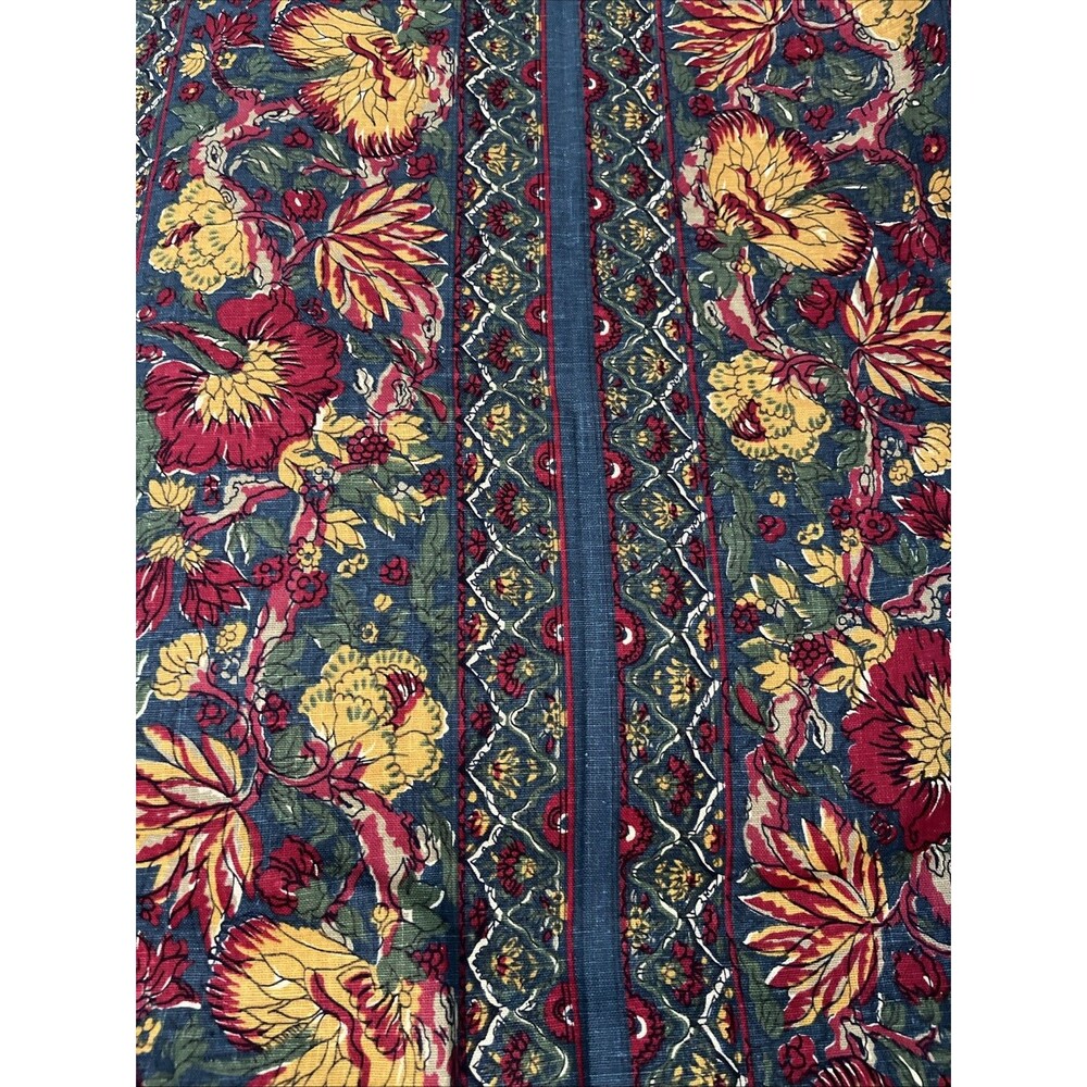 Vtg 70s 80s Red Blue Jewel Tone Fabric Floral Stripes 39x44 Inches Decor